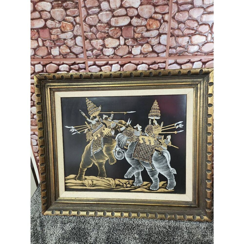 Vintage Framed Thai Silk Painting